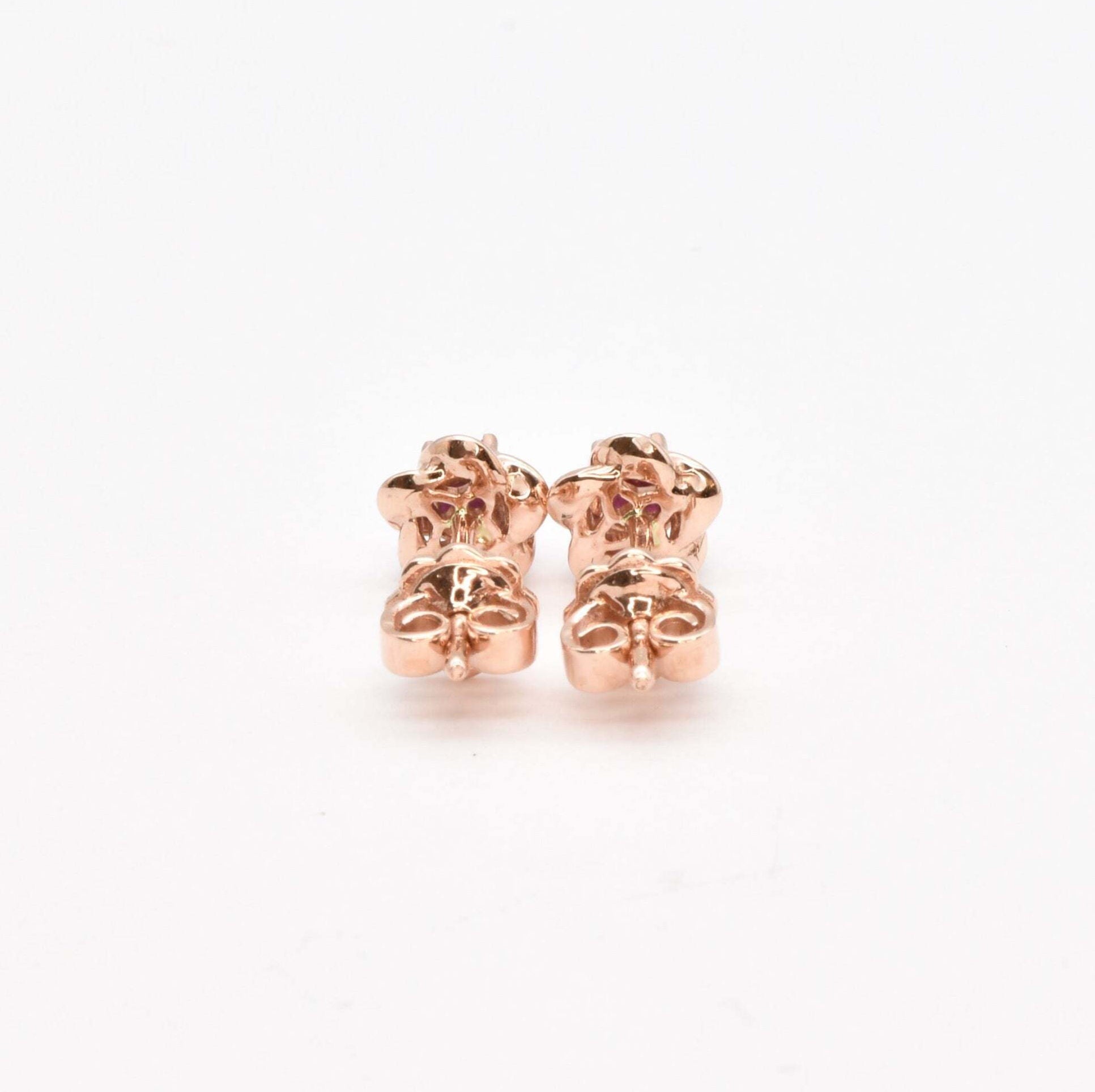 Certified Real Ruby Studs - Real 14k Rose Gold Ruby Earrings - Dainty Flower Gold Earrings (41097000583234)