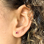 Certified Real Ruby Studs - Real 14k Rose Gold Ruby Earrings - Dainty Flower Gold Earrings (41097000583234)