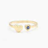 Certified Real Sapphire Gold Ring - Solid 14k Real Gold Sapphire Ring - Dainty Open Heart Real Gold Ring