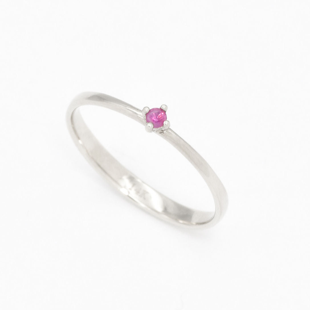 Certified Ruby Gold Ring - Real 14k White Gold Ring - Genuine Ruby Solitaire Ring