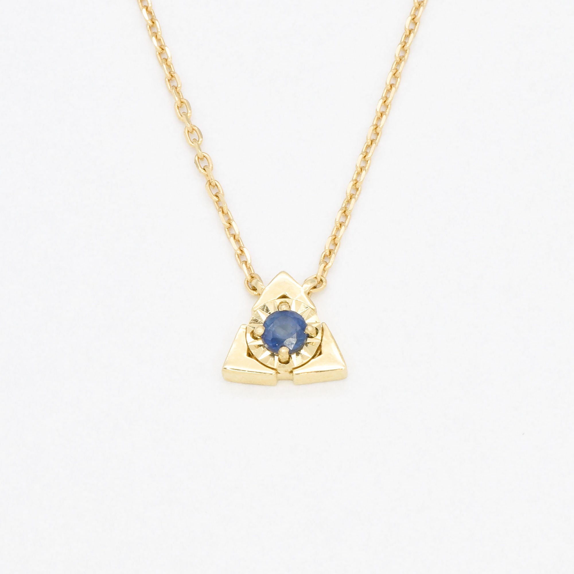 Certified Sapphire Pendant - Solid 14k Gold Triangle Necklace - Minimalist Gold Pendant