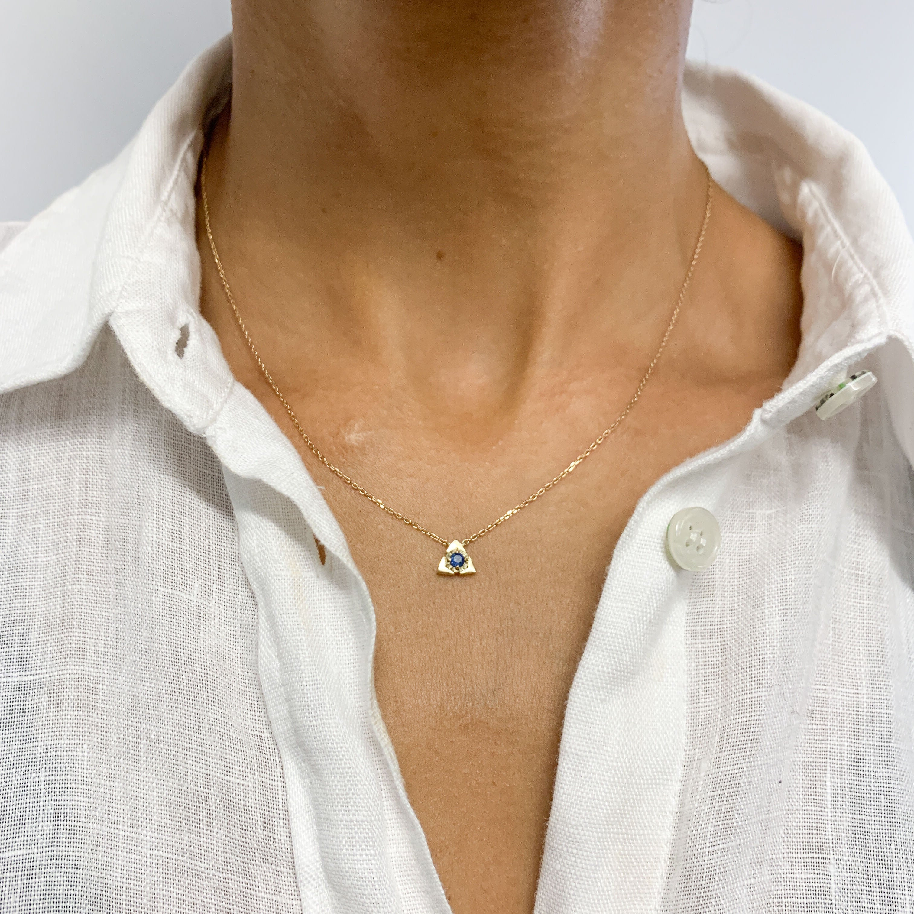 Certified Sapphire Pendant - Solid 14k Gold Triangle Necklace - Minimalist Gold Pendant