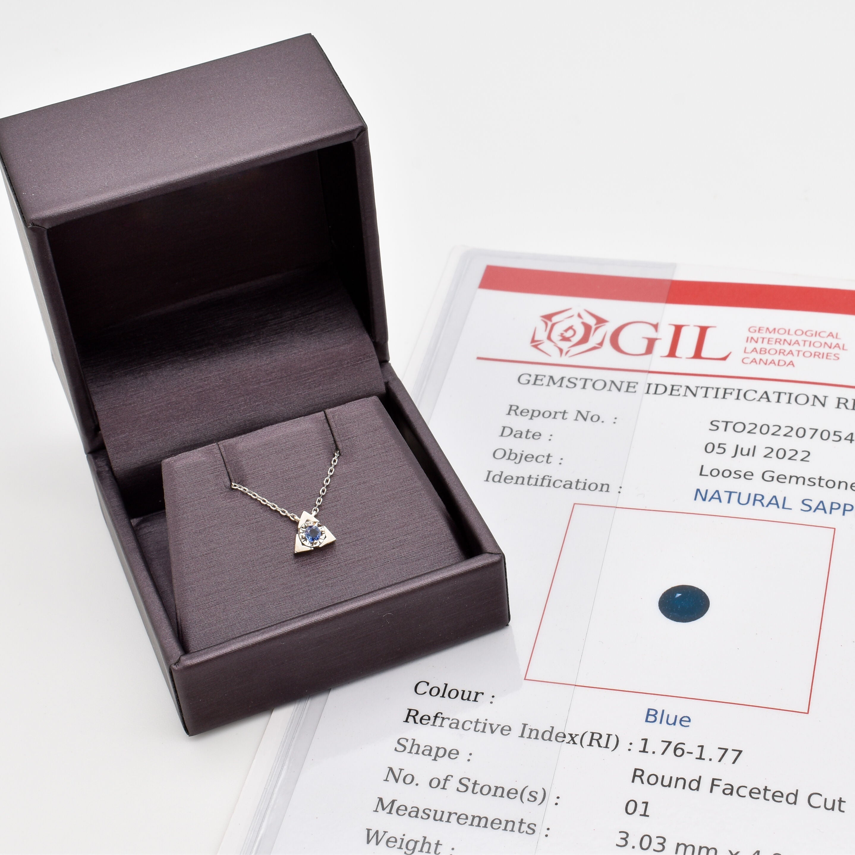 Certified Sapphire Pendant - Solid 14k Gold Triangle Necklace - Minimalist Gold Pendant (41096989311042)