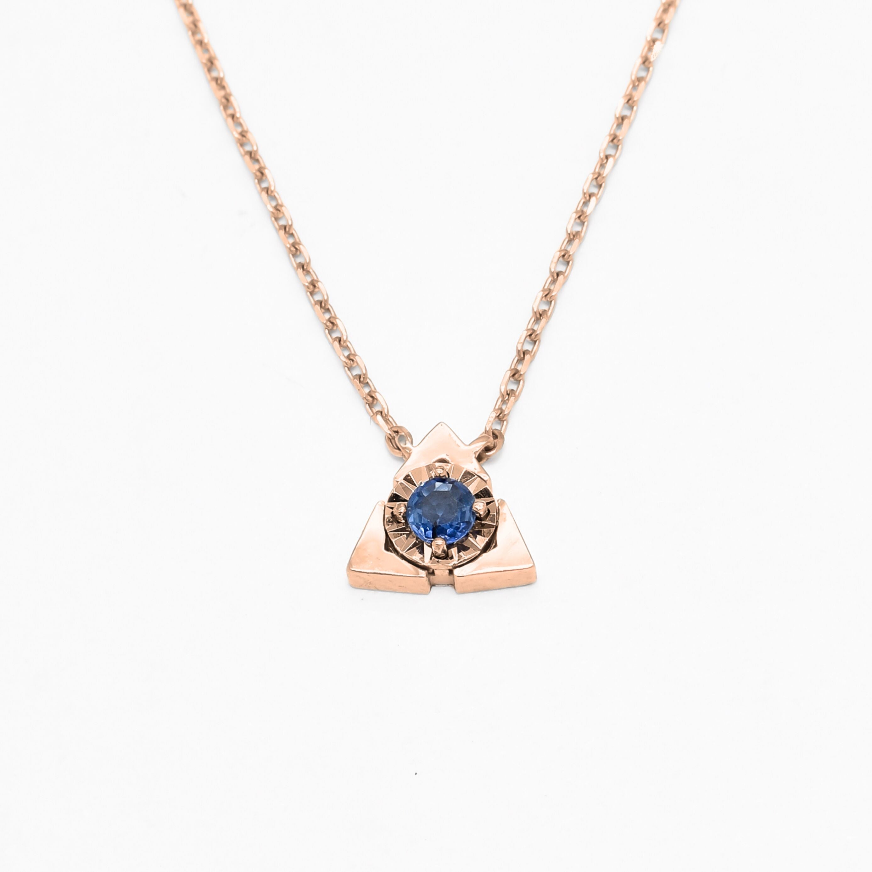Certified Sapphire Pendant - Solid 14k Gold Triangle Necklace - Minimalist Gold Pendant (41096989343810)