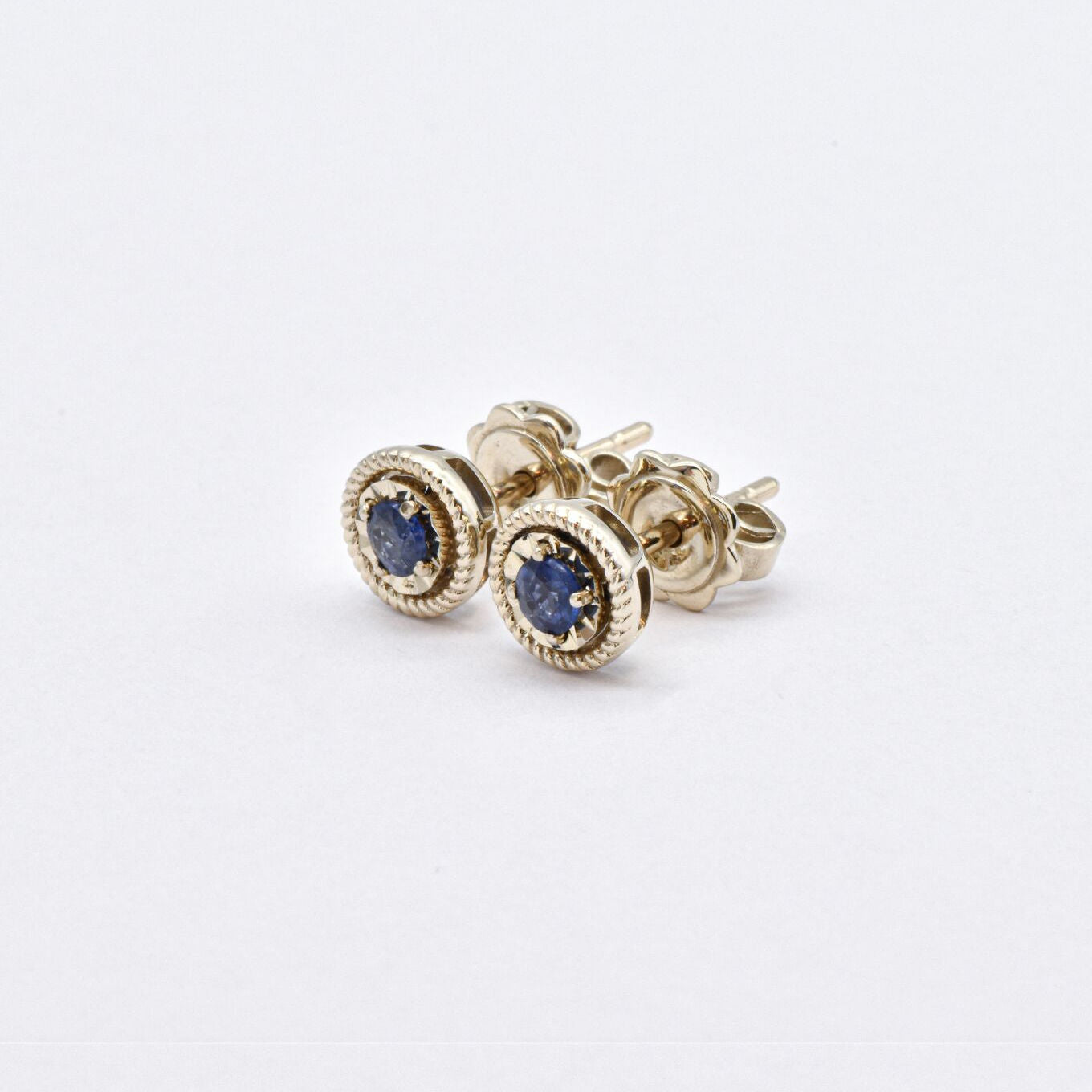 Certified Sapphire Studs - Genuine Sapphire Earrings - Solid 14k White Gold Earrings