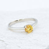 Certified Yellow Sapphire Ring - 18k Solid White Gold Ring - Genuine Sapphire Engagement Ring