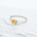 Certified Yellow Sapphire Ring - 18k Solid White Gold Ring - Genuine Sapphire Engagement Ring