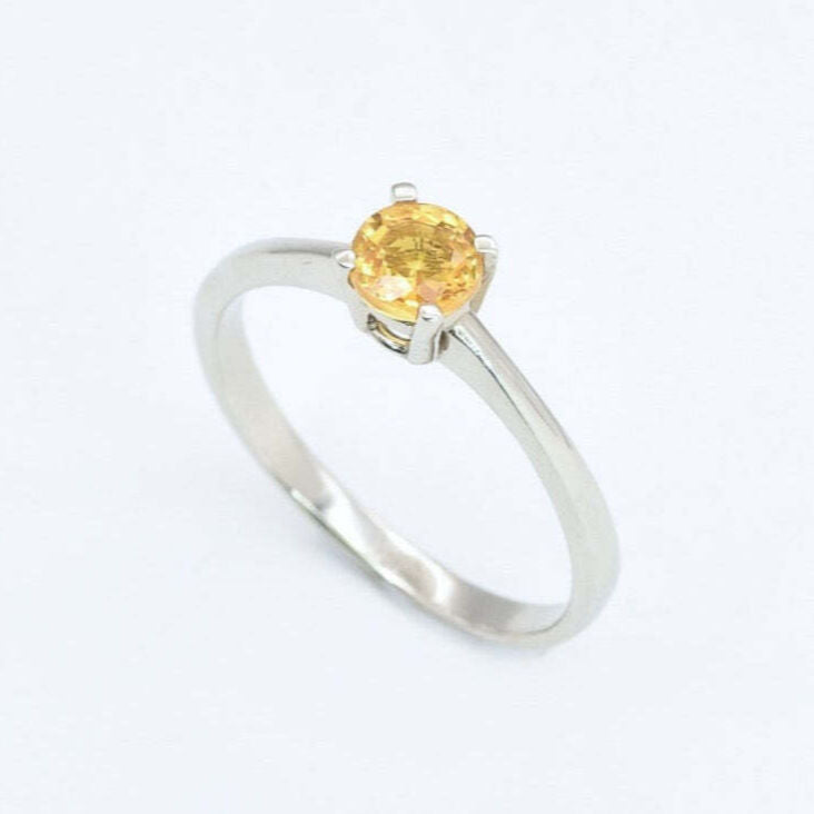 Certified Yellow Sapphire Ring - 18k Solid White Gold Ring - Genuine Sapphire Engagement Ring