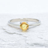 Certified Yellow Sapphire Ring - 18k Solid White Gold Ring - Genuine Sapphire Engagement Ring