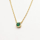 Dainty Emerald Gold Necklace - Green Solitaire Pendant - Solid 14k Gold Necklace