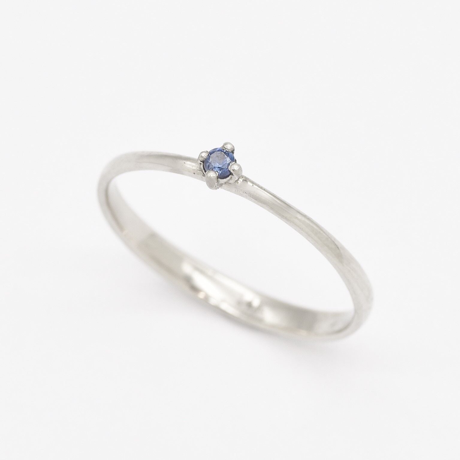 Dainty Genuine Sapphire Ring - Certified Sapphire Solitaire Ring - Real 14k White Gold Ring