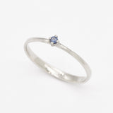 Dainty Genuine Sapphire Ring - Certified Sapphire Solitaire Ring - Real 14k White Gold Ring