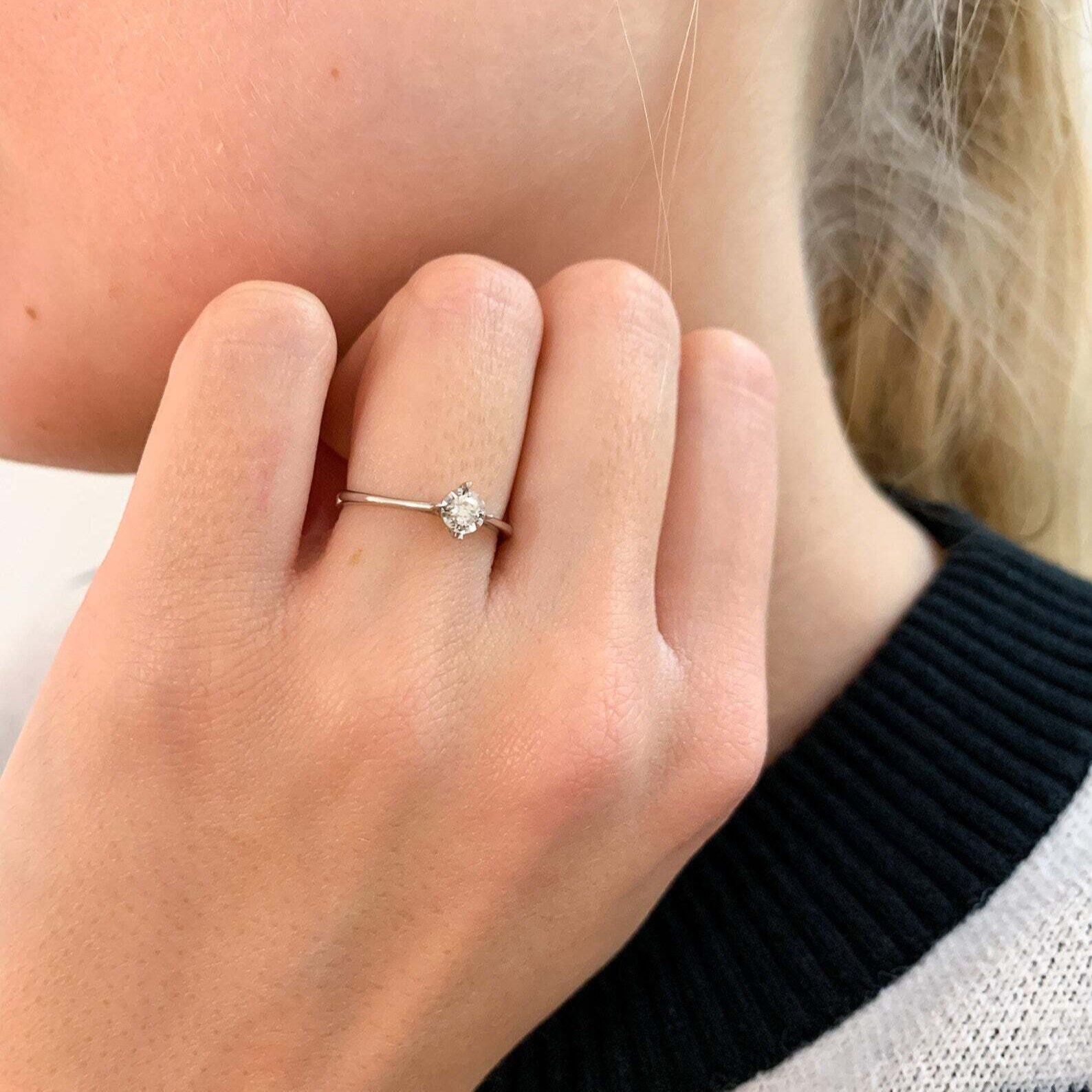 Delicate Diamond Ring, 18k White Gold Ring, Minimalist Engagement Ring