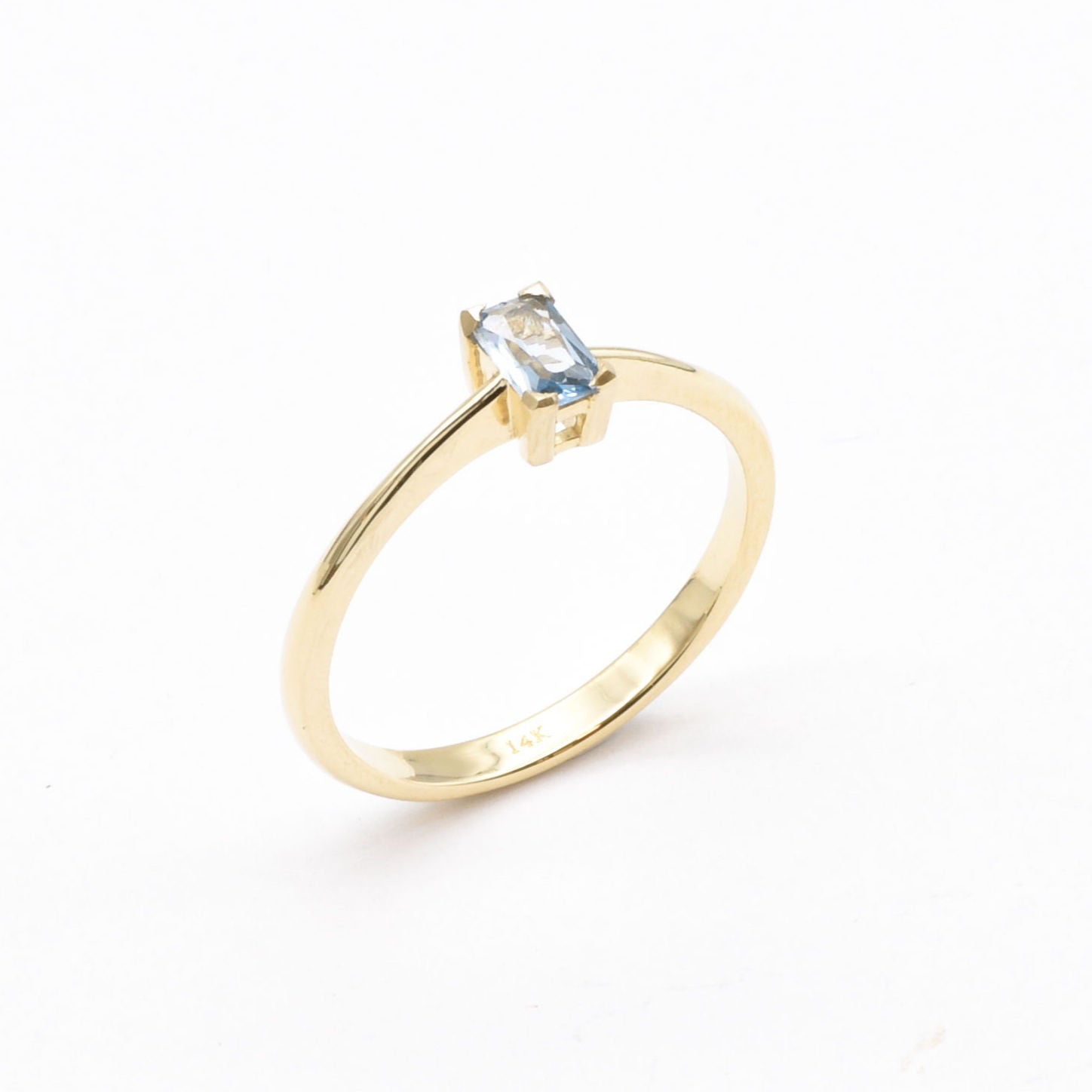 Genuine Blue Baguette Real Gold Ring - Solid 14k Gold Real Topaz Ring - Classy Blue Topaz Gold Ring