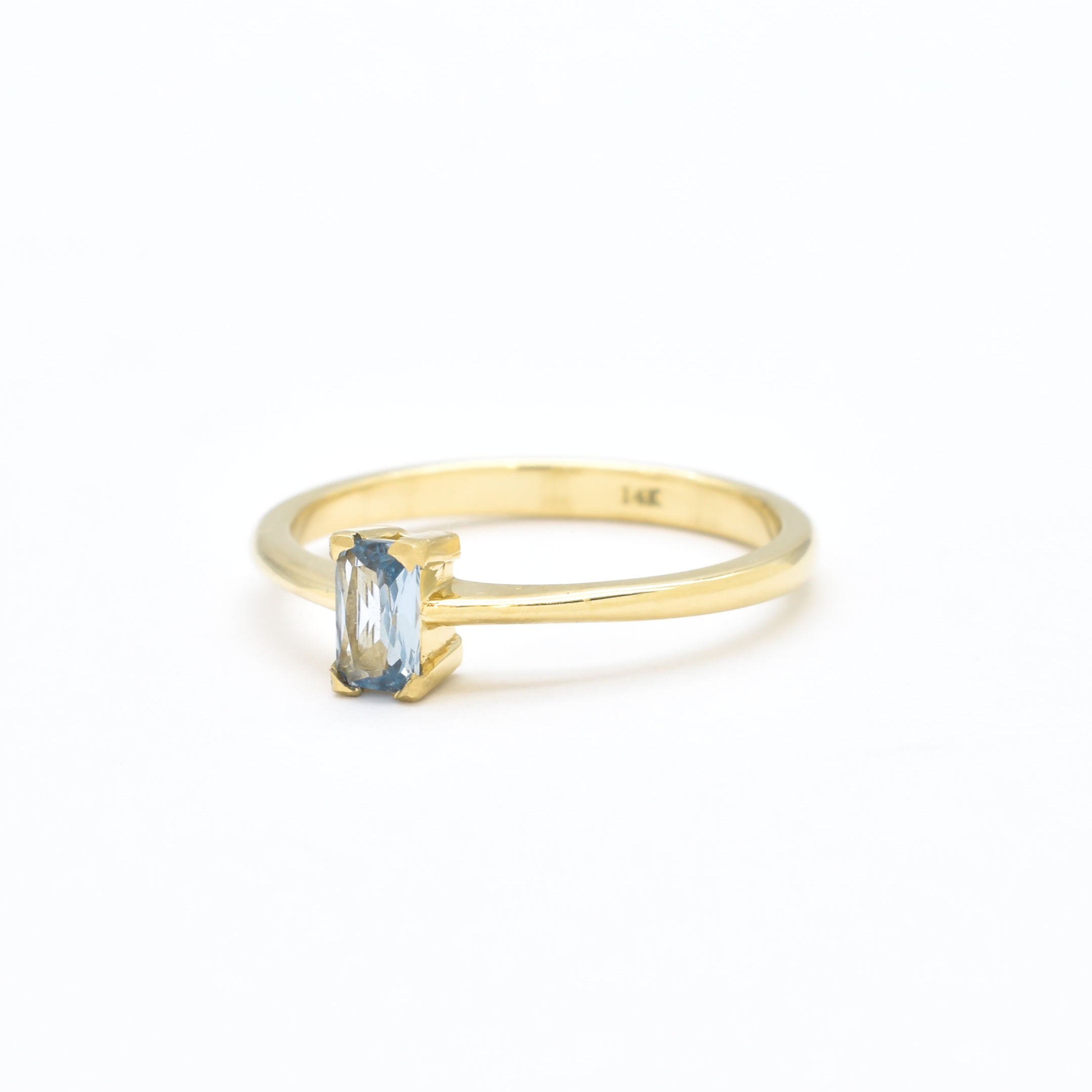 Genuine Blue Baguette Real Gold Ring - Solid 14k Gold Real Topaz Ring - Classy Blue Topaz Gold Ring