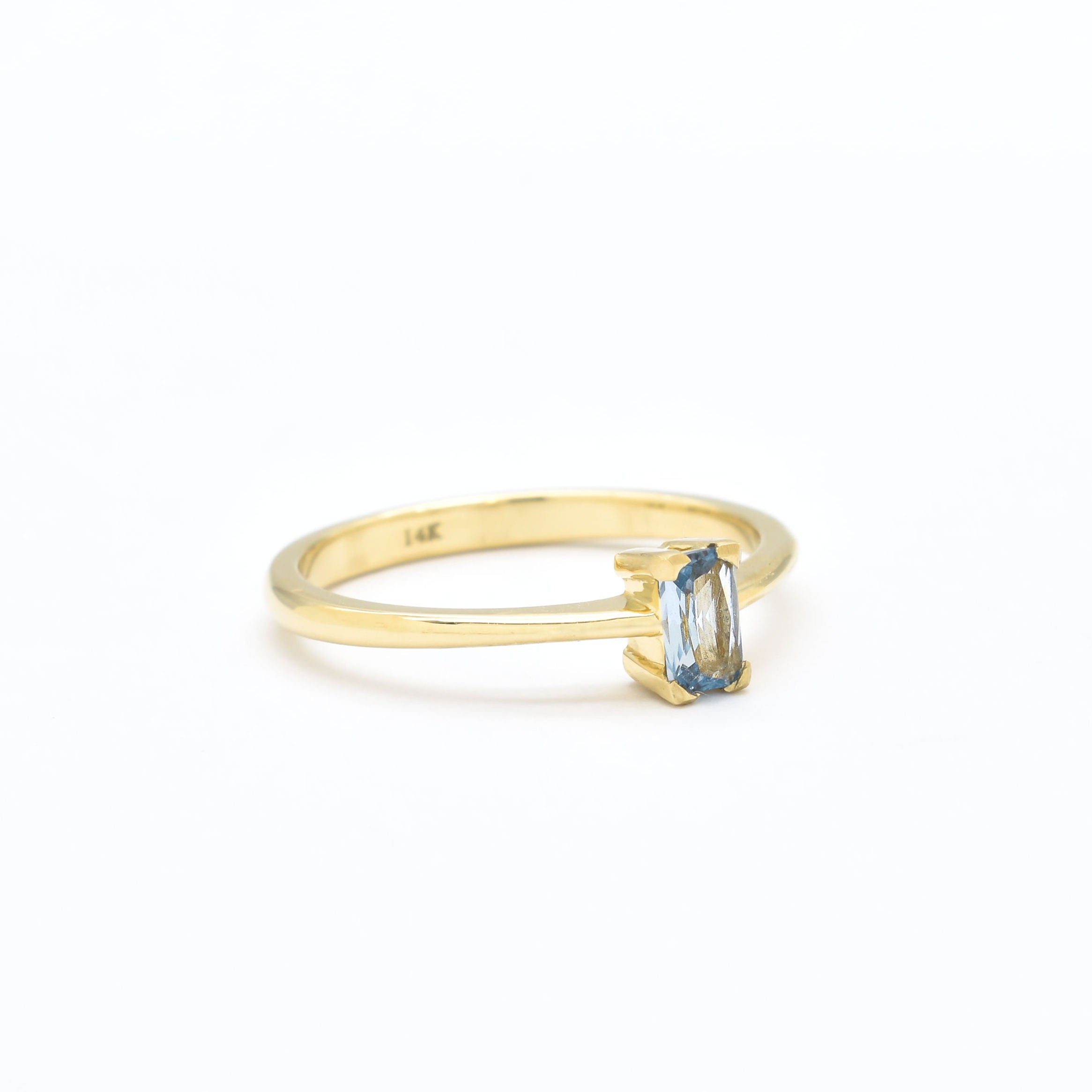 Genuine Blue Baguette Real Gold Ring - Solid 14k Gold Real Topaz Ring - Classy Blue Topaz Gold Ring