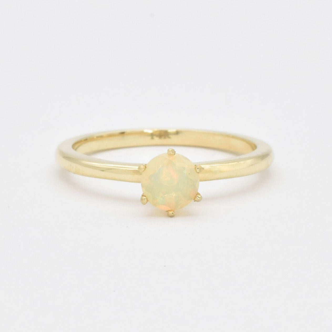 Genuine Fire Opal Real Gold Ring - Solid 14k Gold Opal Ring - Certified Solitaire Opal Gold Ring