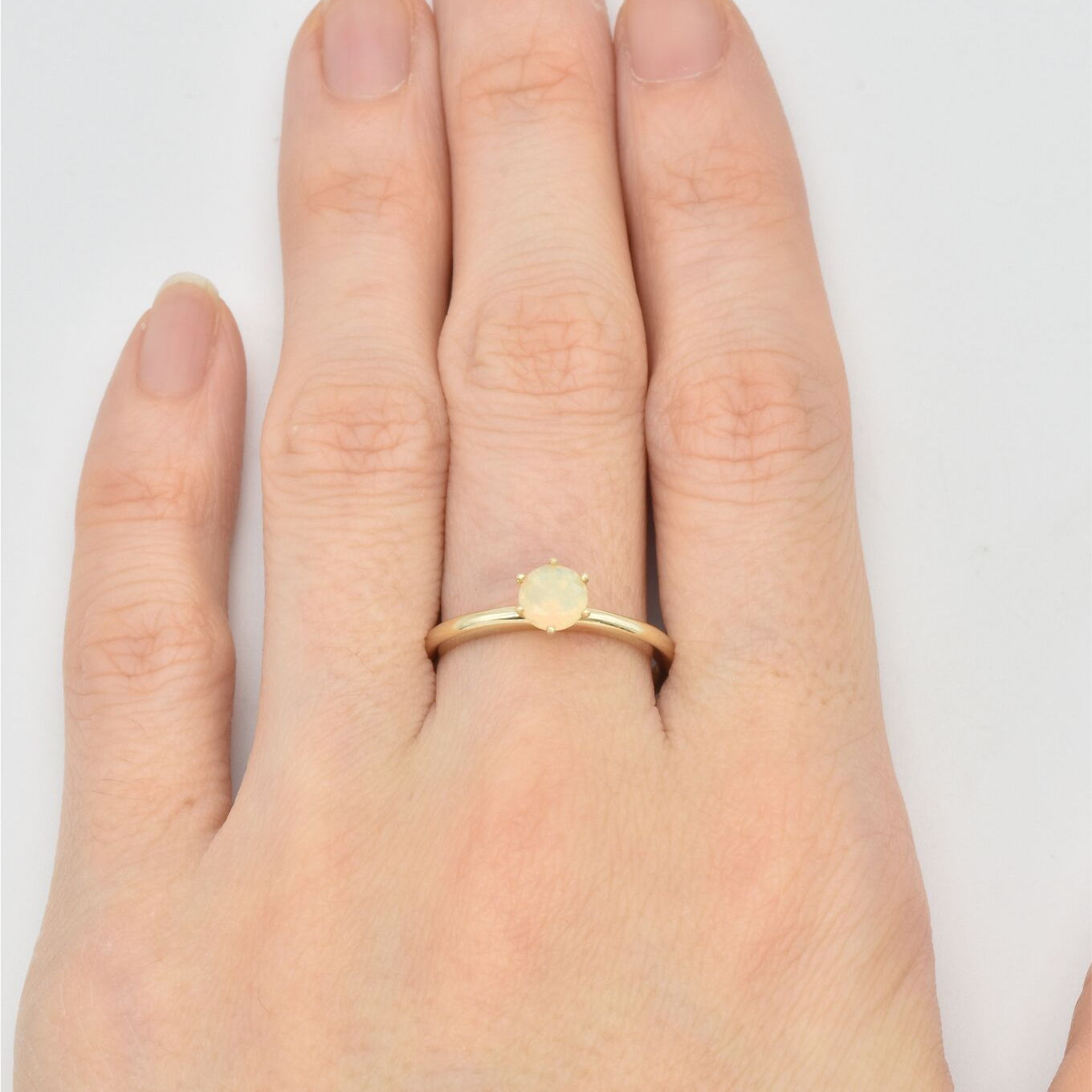 Genuine Fire Opal Real Gold Ring - Solid 14k Gold Opal Ring - Certified Solitaire Opal Gold Ring