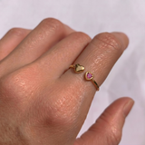Genuine Red Ruby Ring - Solid 14k Gold Open Ring - Dainty Heart Ruby Ring