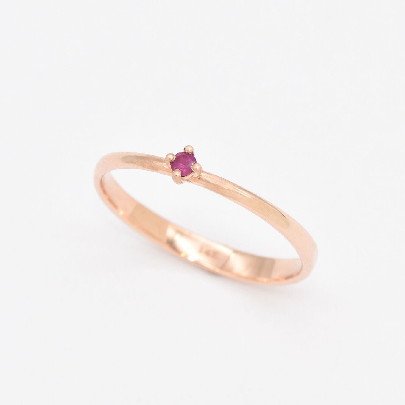 Genuine Red Ruby Ring - Solid 14k Real Rose Gold Ring -  Dainty Ruby Rose Gold Ring