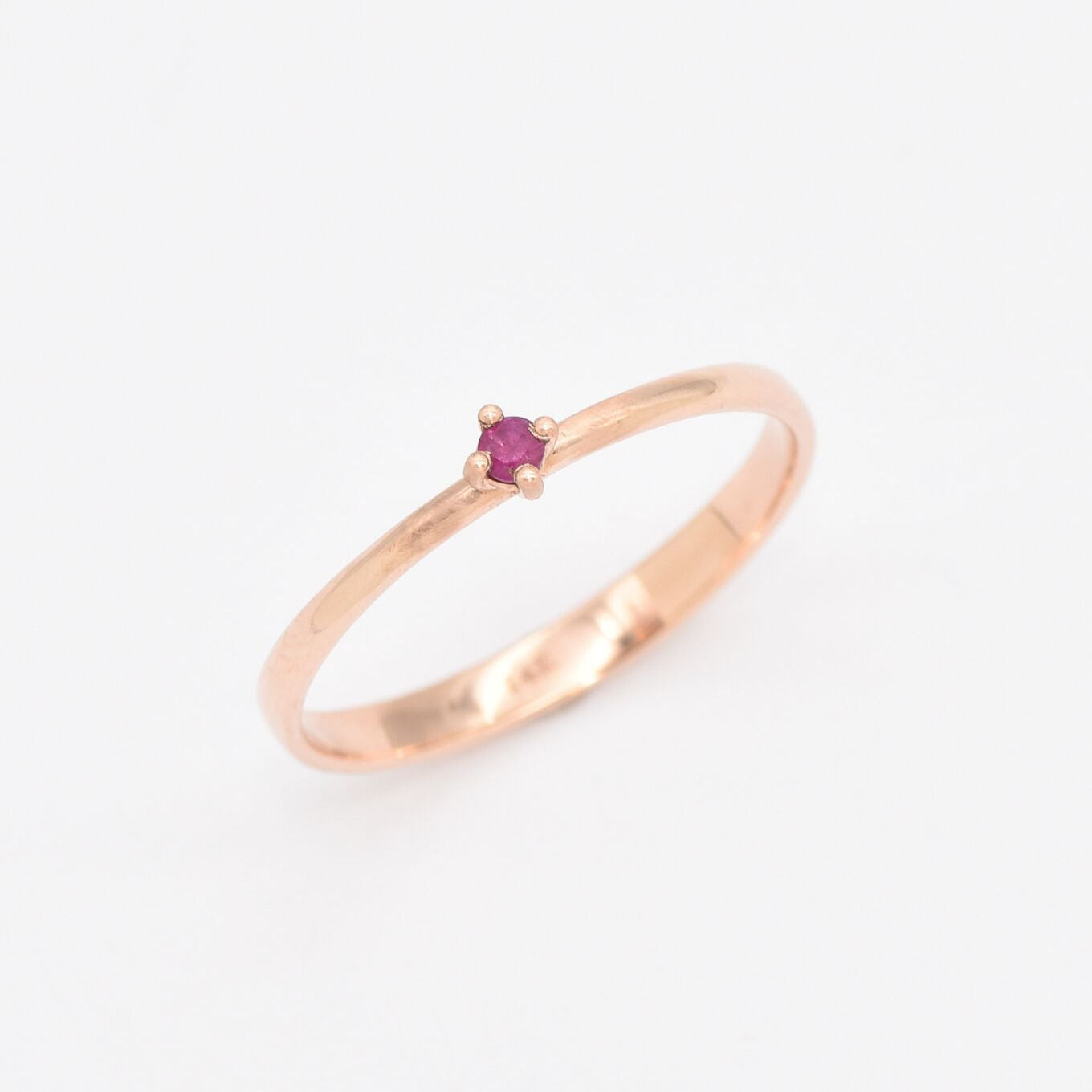 Genuine Red Ruby Ring - Solid 14k Real Rose Gold Ring -  Dainty Ruby Rose Gold Ring