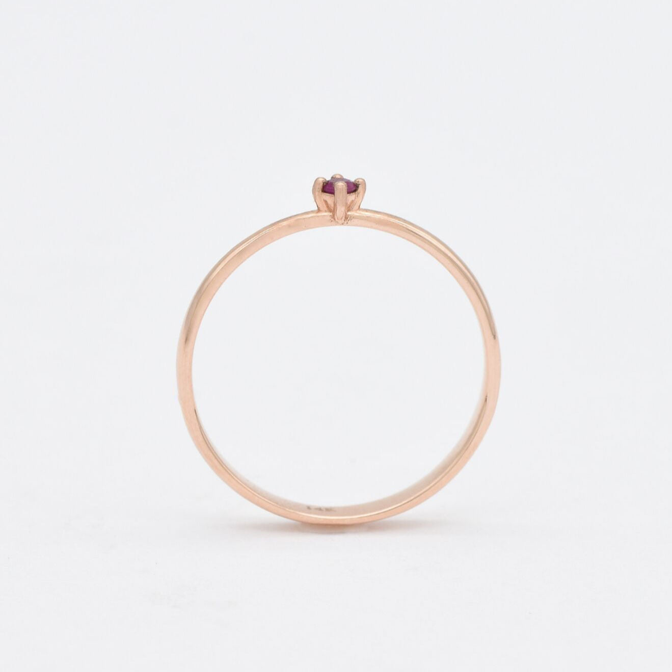 Genuine Red Ruby Ring - Solid 14k Real Rose Gold Ring -  Dainty Ruby Rose Gold Ring