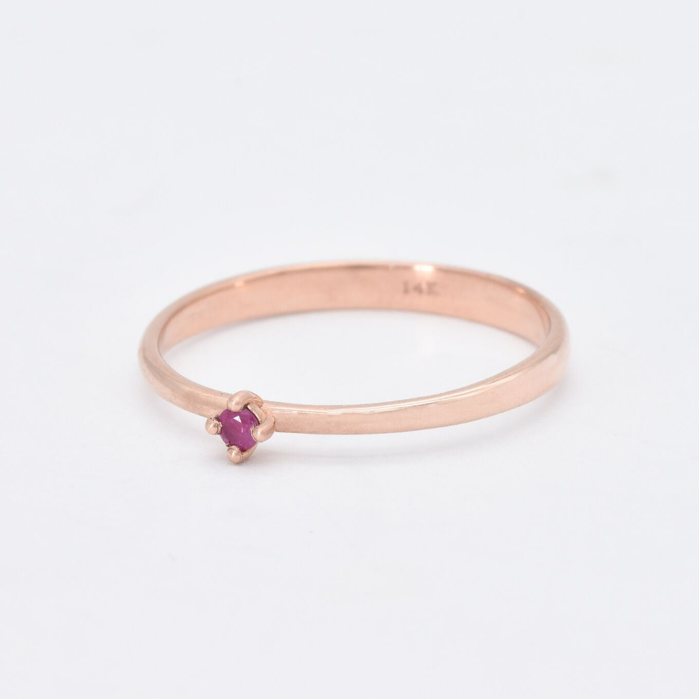 Genuine Red Ruby Ring - Solid 14k Real Rose Gold Ring -  Dainty Ruby Rose Gold Ring