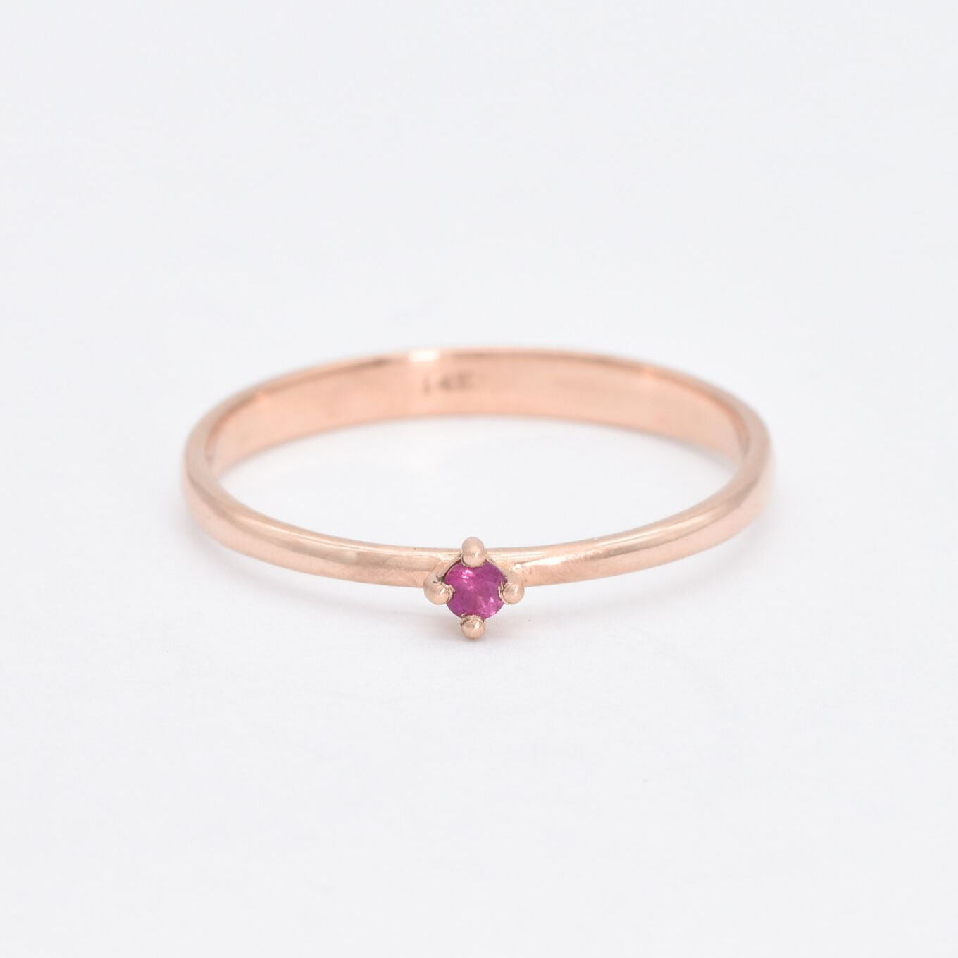 Genuine Red Ruby Ring - Solid 14k Real Rose Gold Ring -  Dainty Ruby Rose Gold Ring