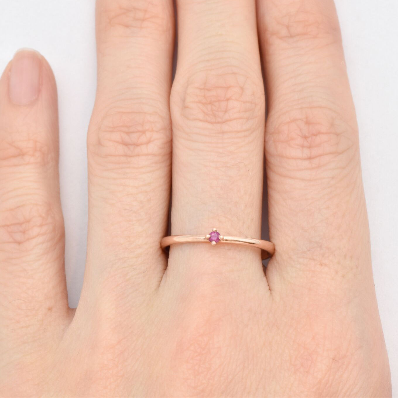 Genuine Red Ruby Ring - Solid 14k Real Rose Gold Ring -  Dainty Ruby Rose Gold Ring