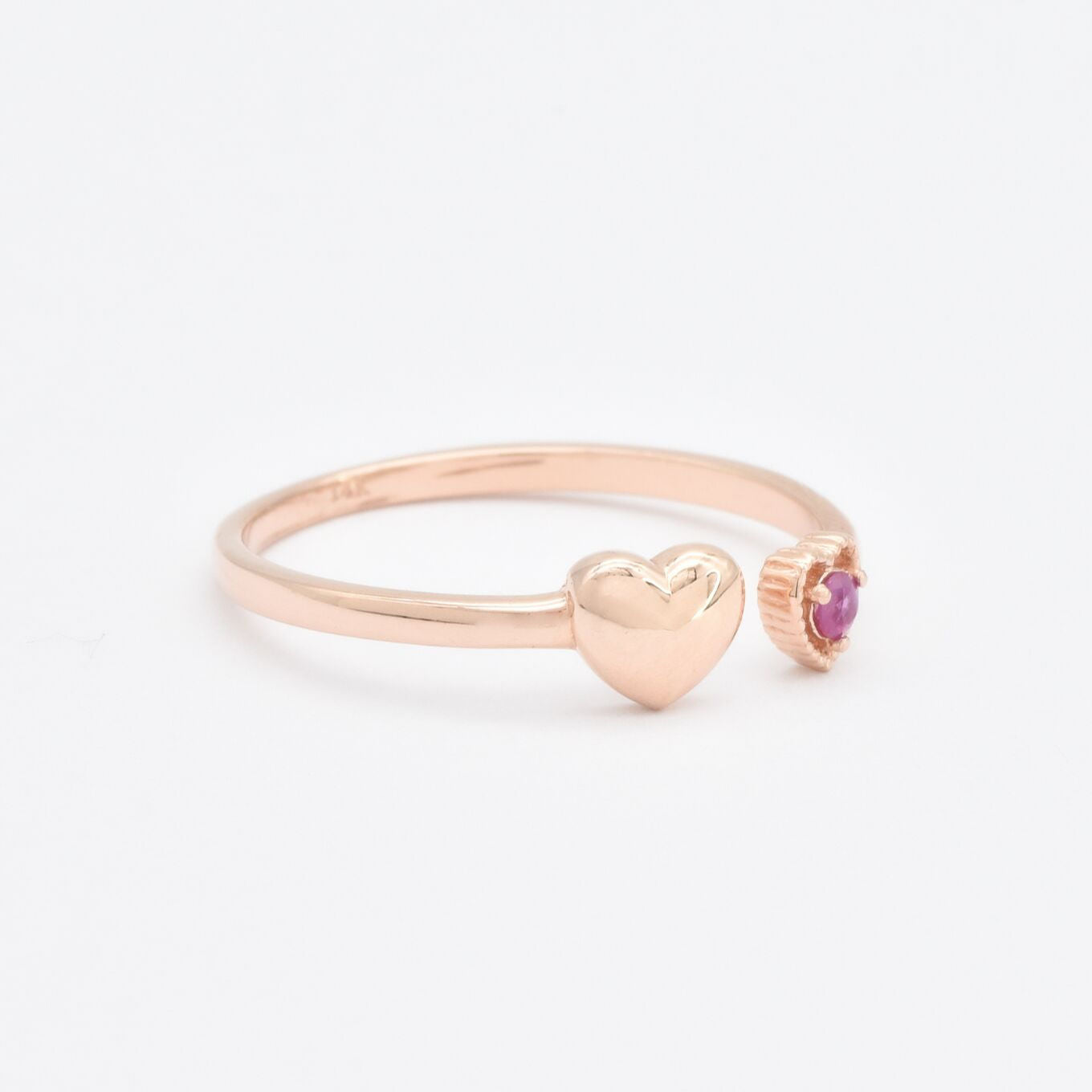 Genuine Ruby Ring - Real 14k Rose Gold Ruby Ring - Red Ruby Heart Ring