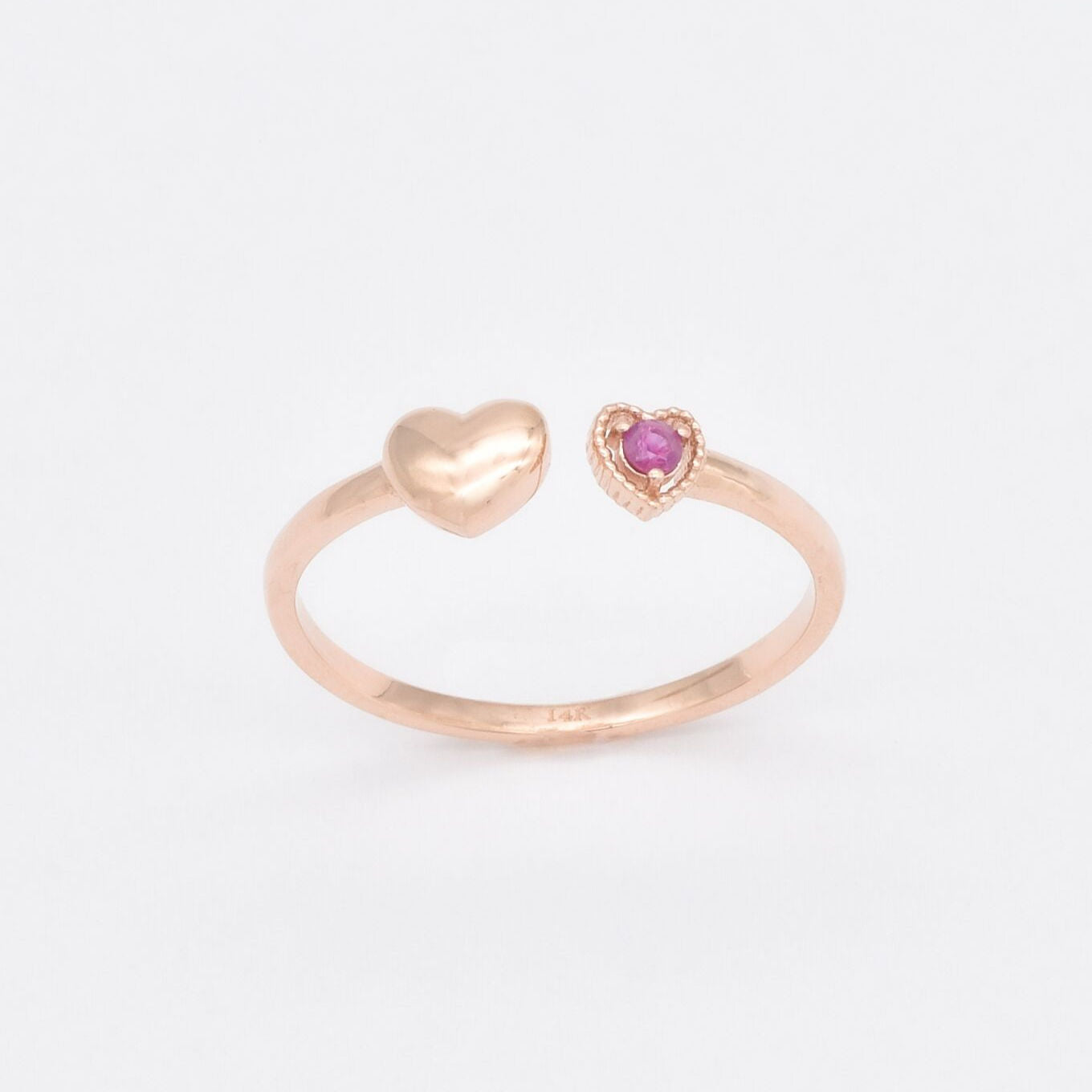 Genuine Ruby Ring - Real 14k Rose Gold Ruby Ring - Red Ruby Heart Ring