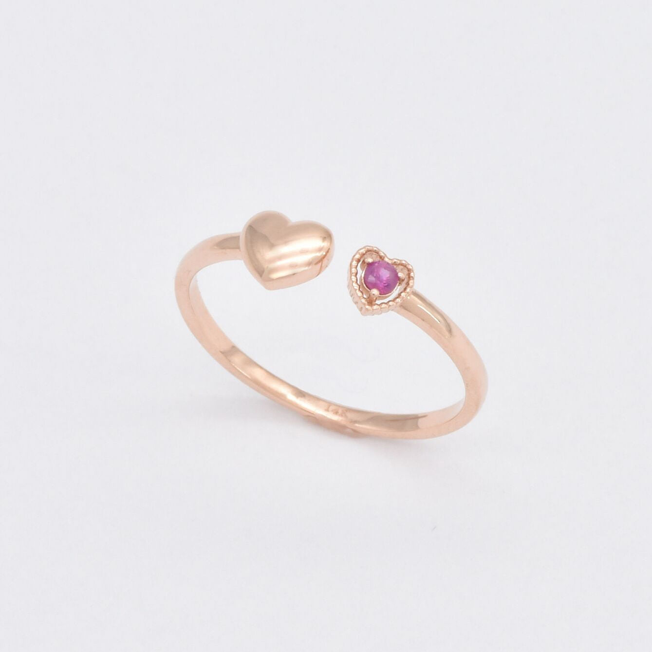 Genuine Ruby Ring - Real 14k Rose Gold Ruby Ring - Red Ruby Heart Ring