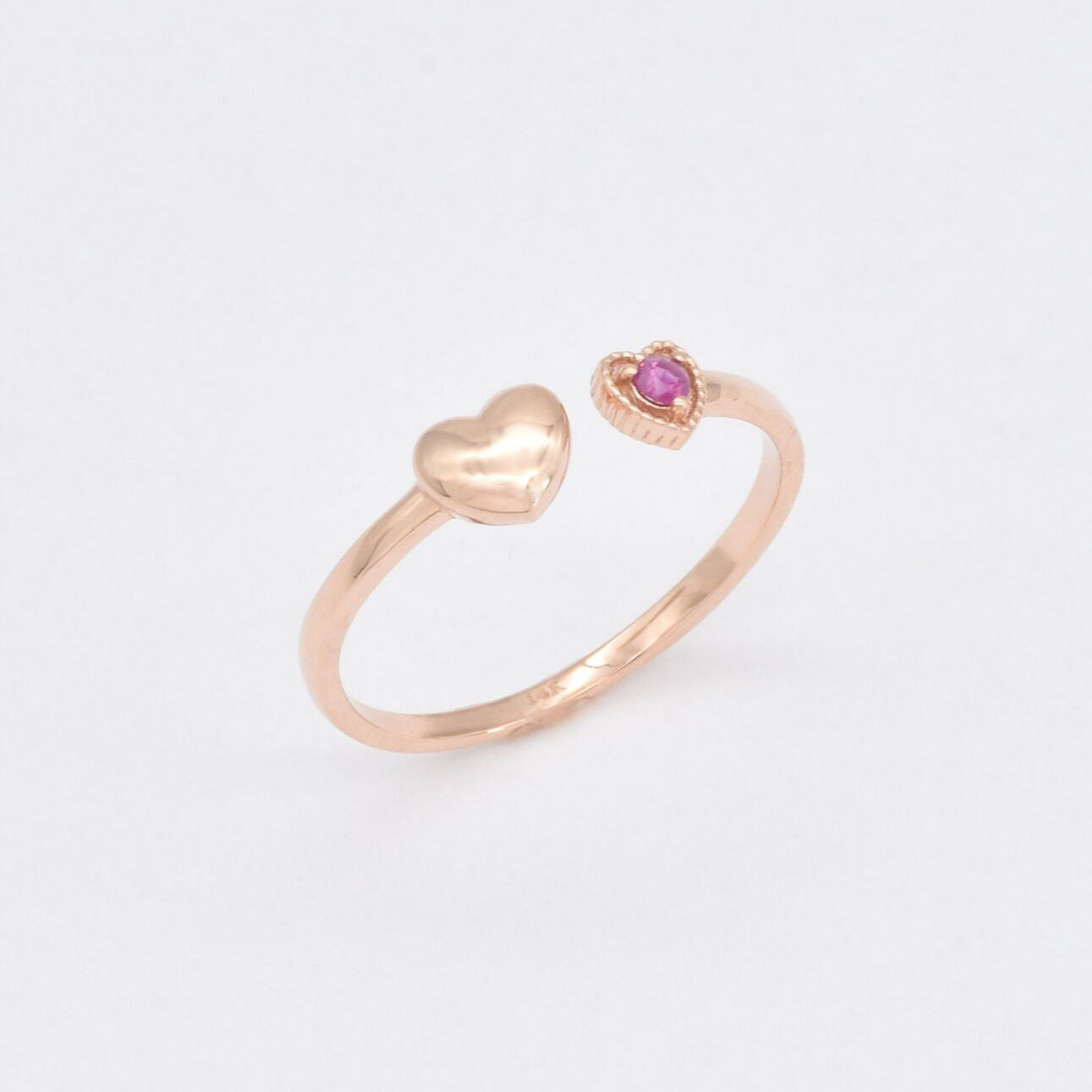 Genuine Ruby Ring - Real 14k Rose Gold Ruby Ring - Red Ruby Heart Ring