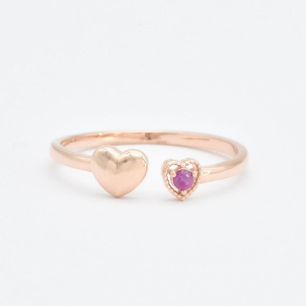 Genuine Ruby Ring - Real 14k Rose Gold Ruby Ring - Red Ruby Heart Ring