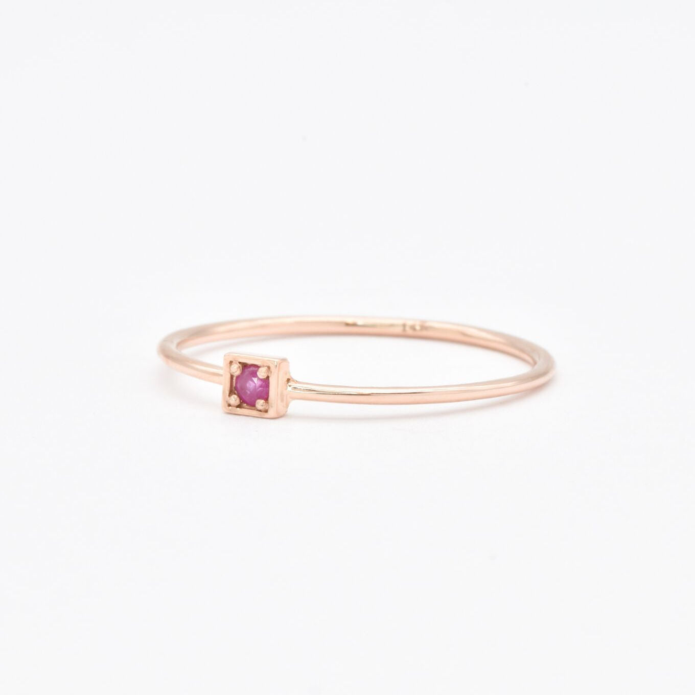 Genuine Ruby Ring - Real 14k Solid Rose Gold Ring - Dainty Certified Ruby Ring