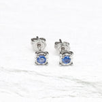 Genuine Sapphire White Gold Studs - Real Minimalist White Gold Earrings - Solid 18k White Gold Studs