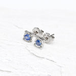 Genuine Sapphire White Gold Studs - Real Minimalist White Gold Earrings - Solid 18k White Gold Studs