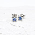 Genuine Sapphire White Gold Studs - Real Minimalist White Gold Earrings - Solid 18k White Gold Studs