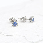 Genuine Sapphire White Gold Studs - Real Minimalist White Gold Earrings - Solid 18k White Gold Studs