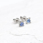 Genuine Sapphire White Gold Studs - Real Minimalist White Gold Earrings - Solid 18k White Gold Studs