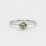 Green Sapphire Ring, Solid 18k White Gold Ring, Classy Round Engagement Ring, 6-Prong Ring