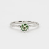 Green Sapphire Ring, Solid 18k White Gold Ring, Classy Round Engagement Ring, 6-Prong Ring