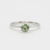 Green Sapphire Ring - Solid 14k Yellow Gold Ring - Classy Round Engagement Ring