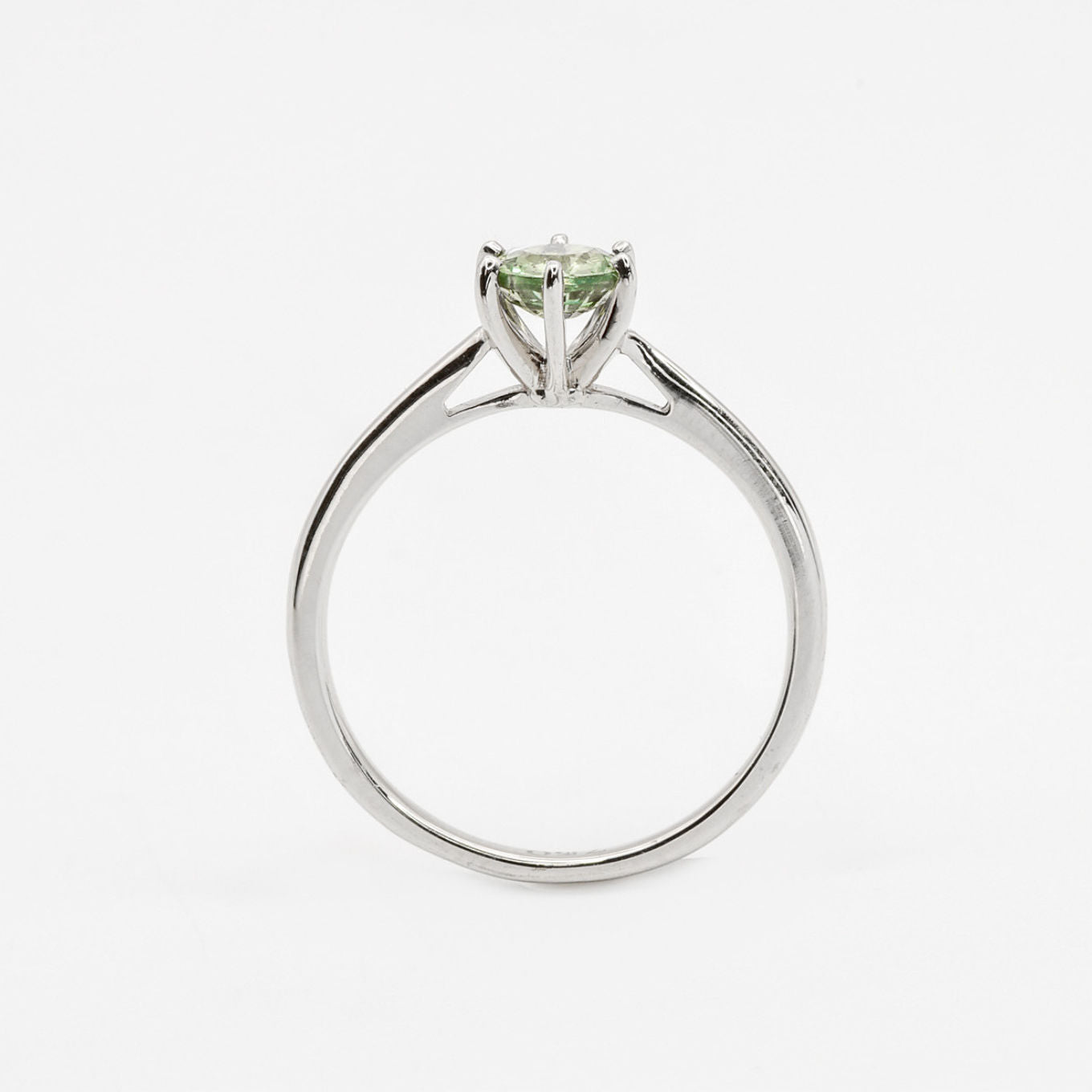 Green Sapphire Ring, Solid 18k White Gold Ring, Classy Round Engagement Ring, 6-Prong Ring