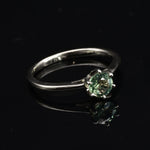 Green Sapphire Ring, Solid 18k White Gold Ring, Classy Round Engagement Ring, 6-Prong Ring