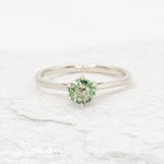 Green Sapphire Ring, Solid 18k White Gold Ring, Classy Round Engagement Ring, 6-Prong Ring