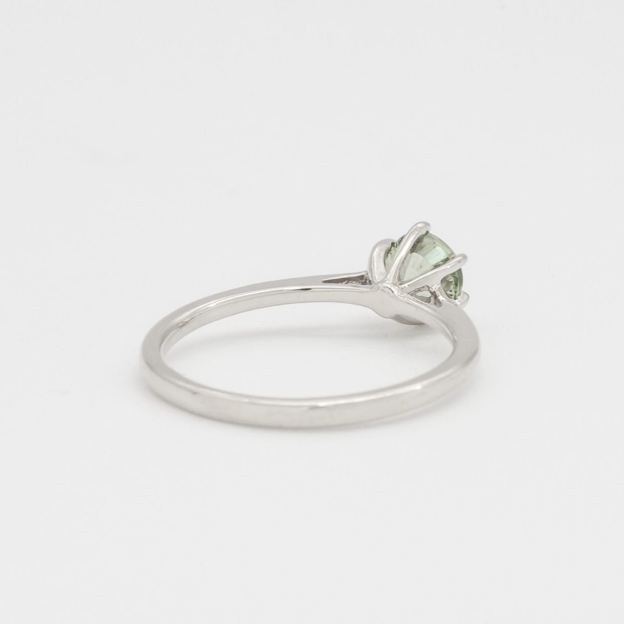 Green Sapphire Ring, Solid 18k White Gold Ring, Classy Round Engagement Ring, 6-Prong Ring