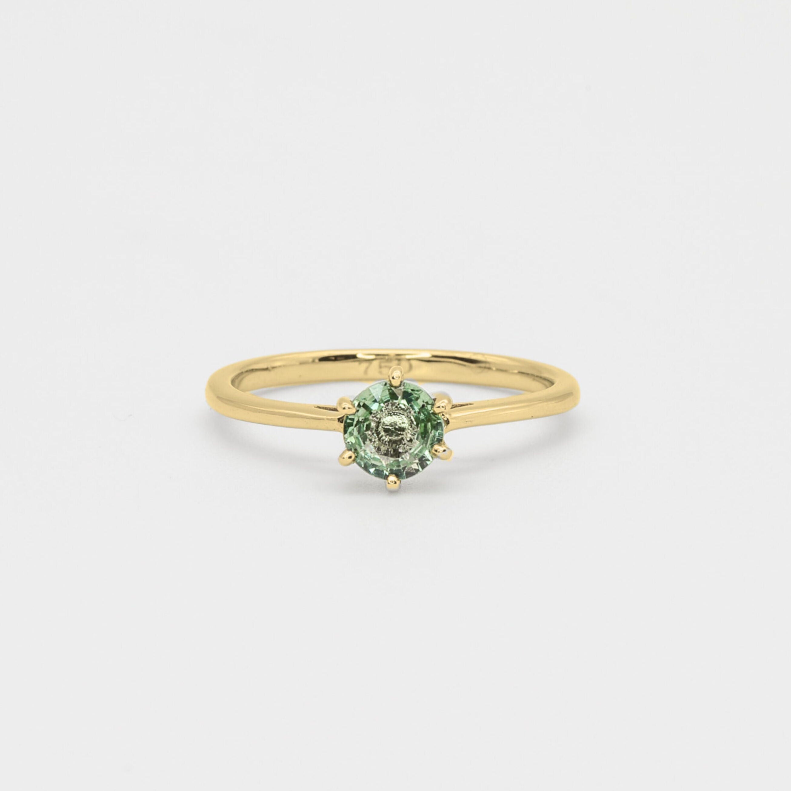 Green Sapphire Ring, Solid 18k White Gold Ring, Classy Round Engagement Ring, 6-Prong Ring (41097007005762)