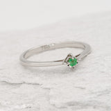 Minimalist White Gold Emerald Ring, Dainty Emerald Ring, 18k White Gold