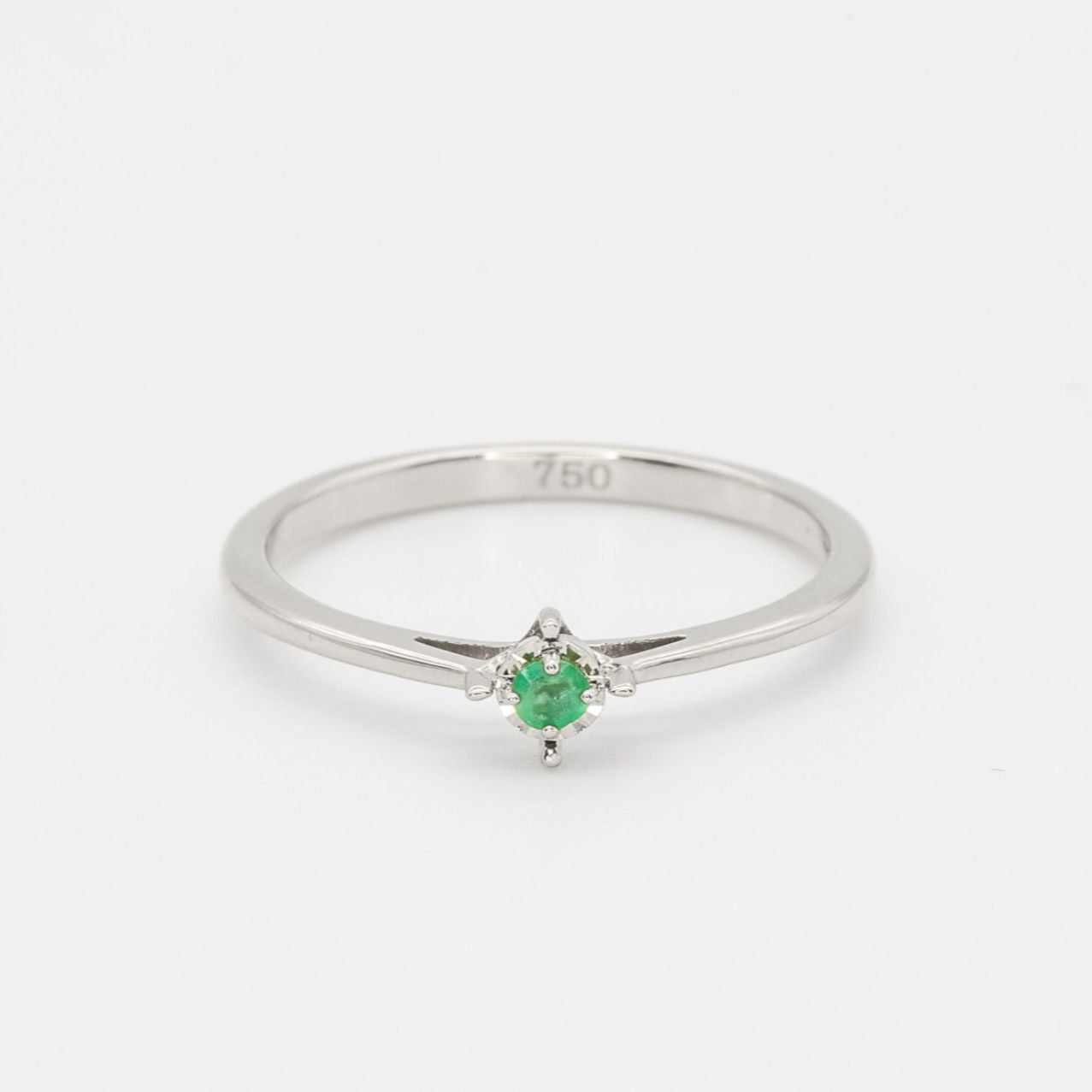 Minimalist White Gold Emerald Ring, Dainty Emerald Ring, 18k White Gold